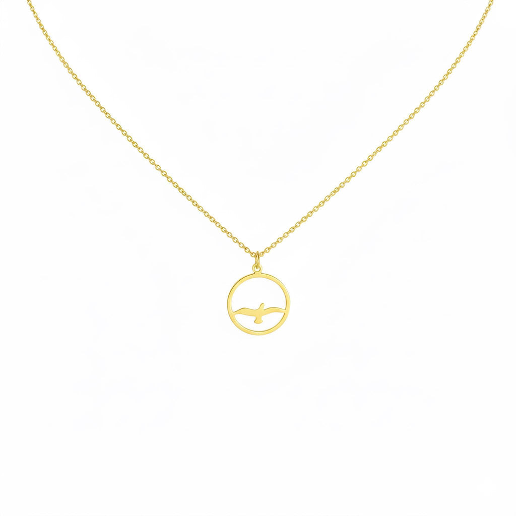 Seagull Pendant Necklace | Bird Charm, in Yellow Gold Plated finish