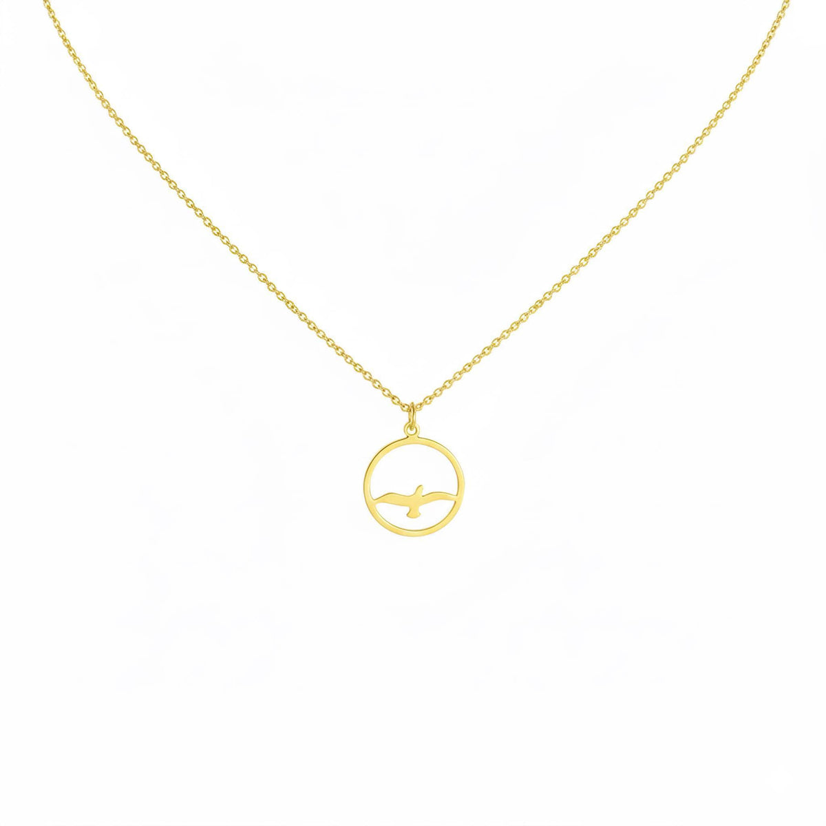 Seagull Pendant Necklace | Bird Charm, in Yellow Gold Plated finish