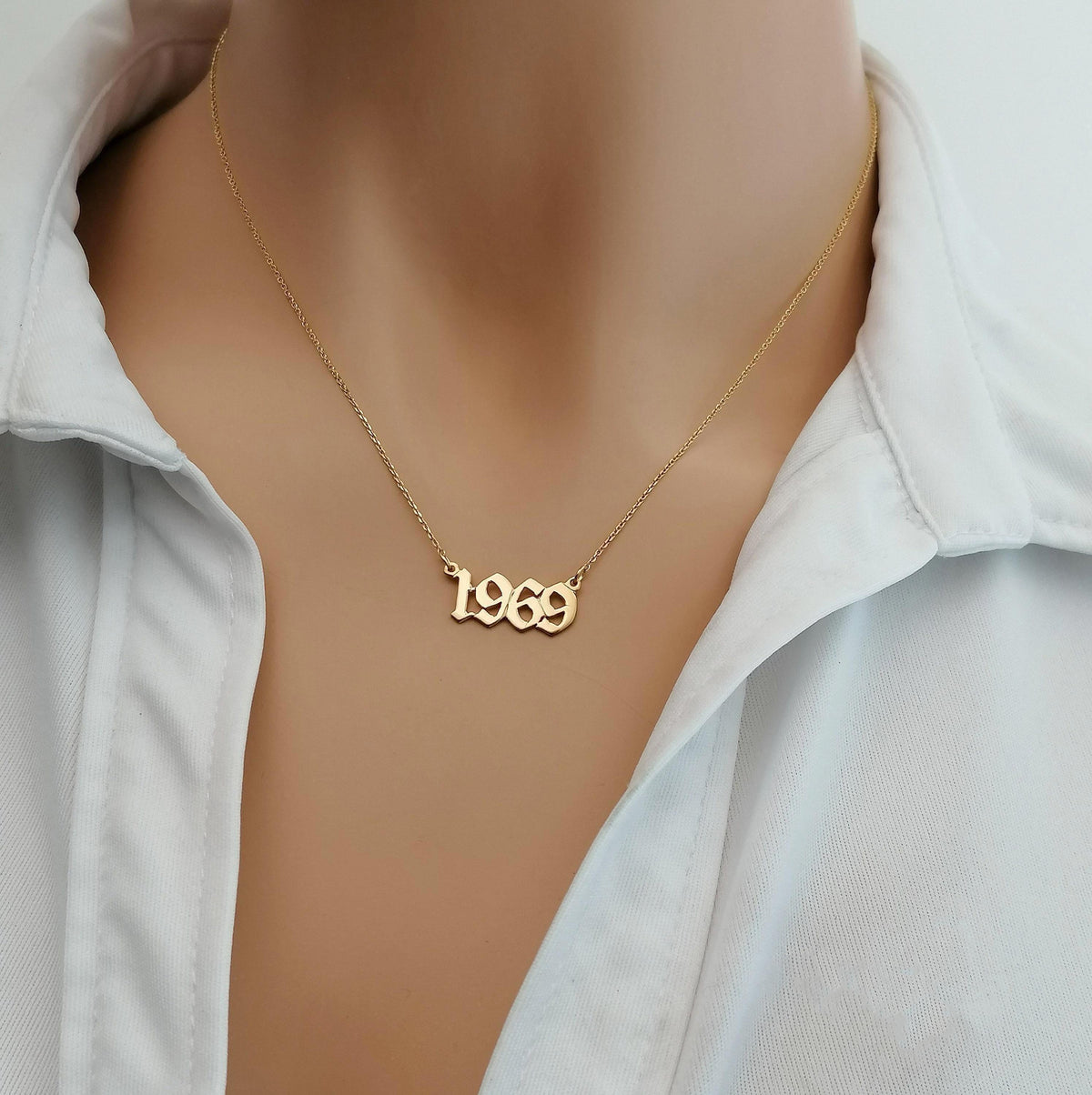 Custom Date Necklace | Old English Font Talisman, close-up detail