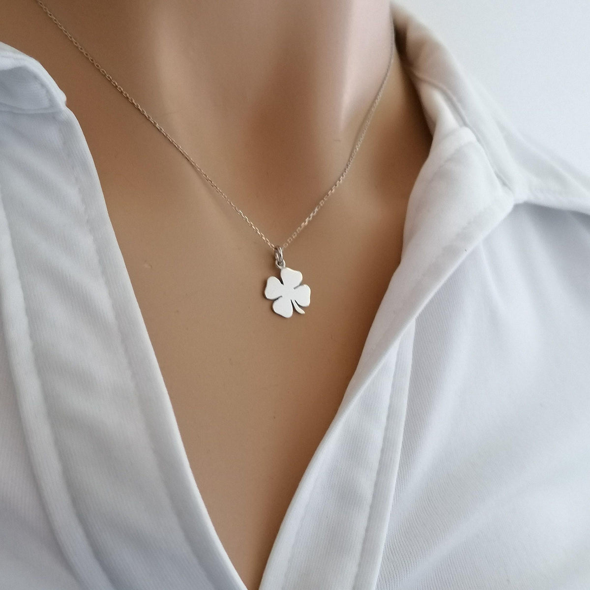 Four Leaf Clover Necklace | Minimalist Luck Talisman, styled view