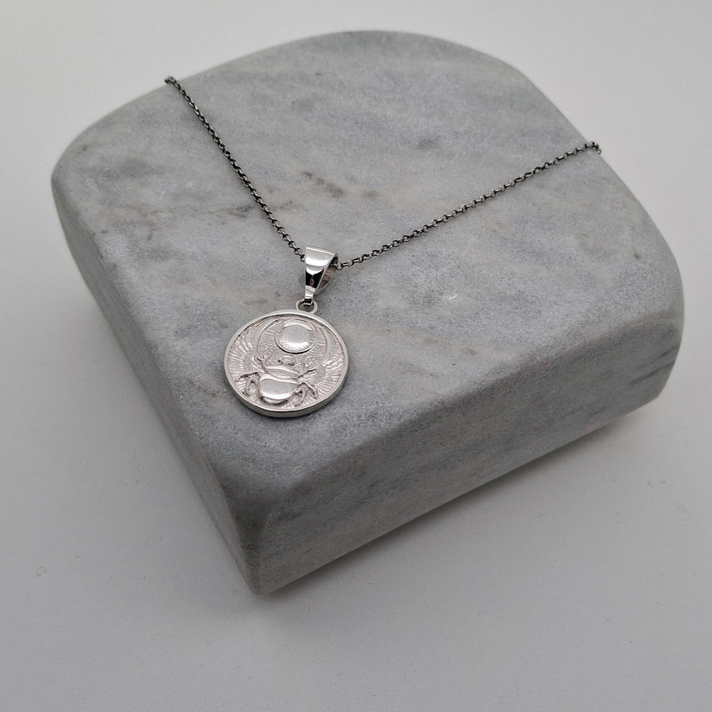 Scarab Medallion Necklace | Egyptian Rebirth Talisman, front view