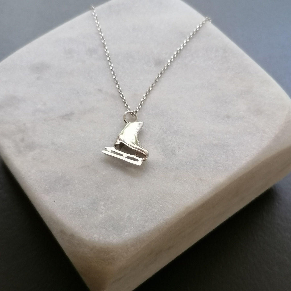 Figure Skater Necklace | Ice Skate Charm, close-up detail