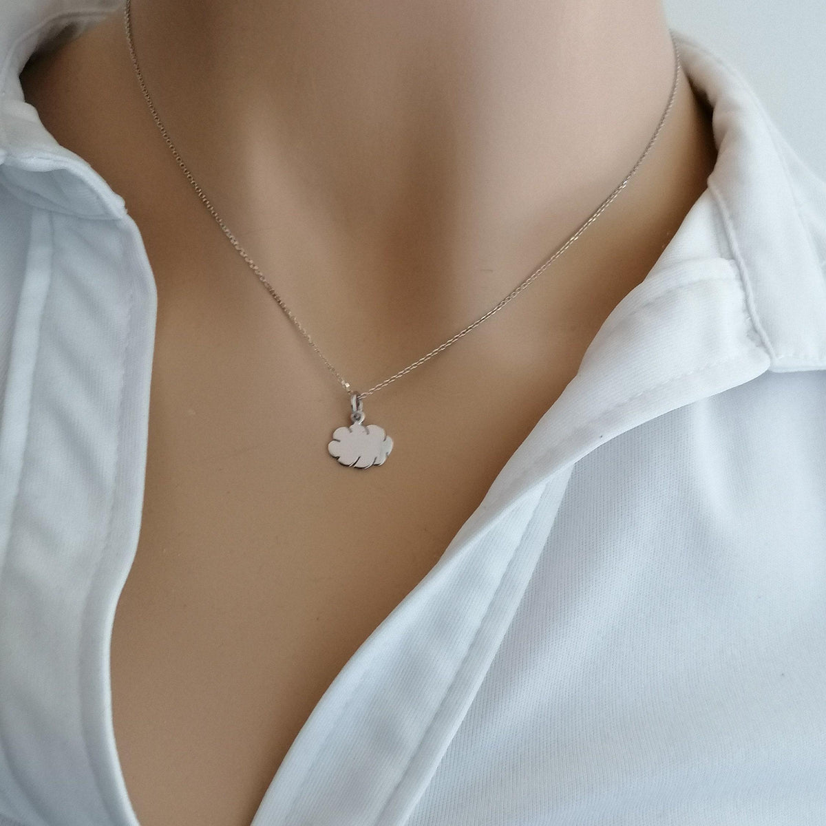 Dainty Sterling Silver Cloud Necklace, Minimalist Charm, alternate angle