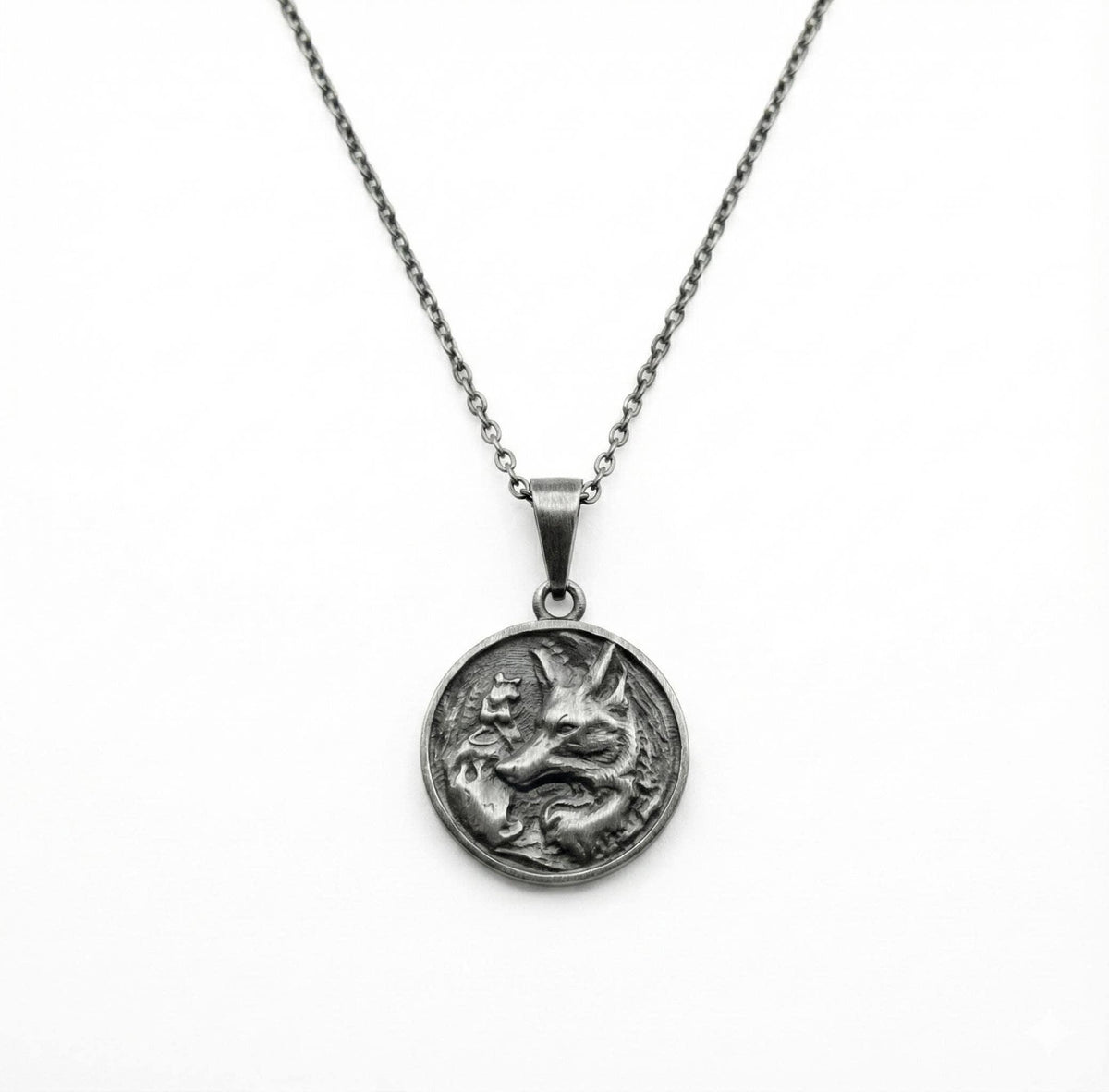 Fox Silhouette Medallion | Forest Intuition Talisman, in Oxidized Silver 925 finish