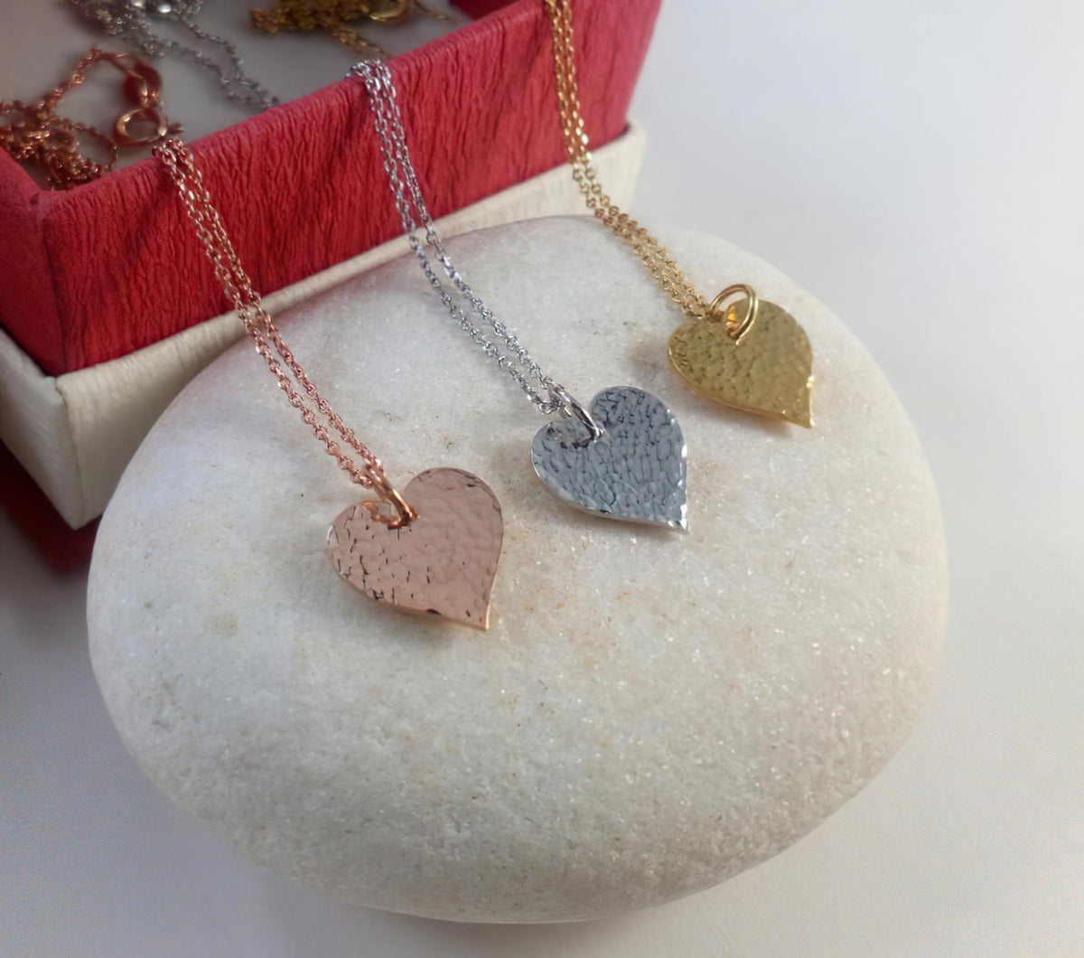 Hammered Heart Necklace | Textured Sterling Silver Pendant | Dainty Romantic Love Charm, styled view