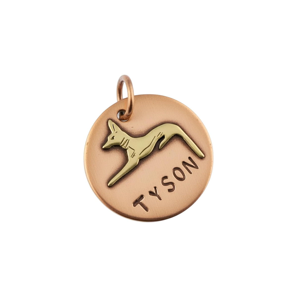 The Guardian of Souls Token | Artisan Anubis Pet ID & Custom Egyptian Dog Tag, in Copper with Brass Top finish