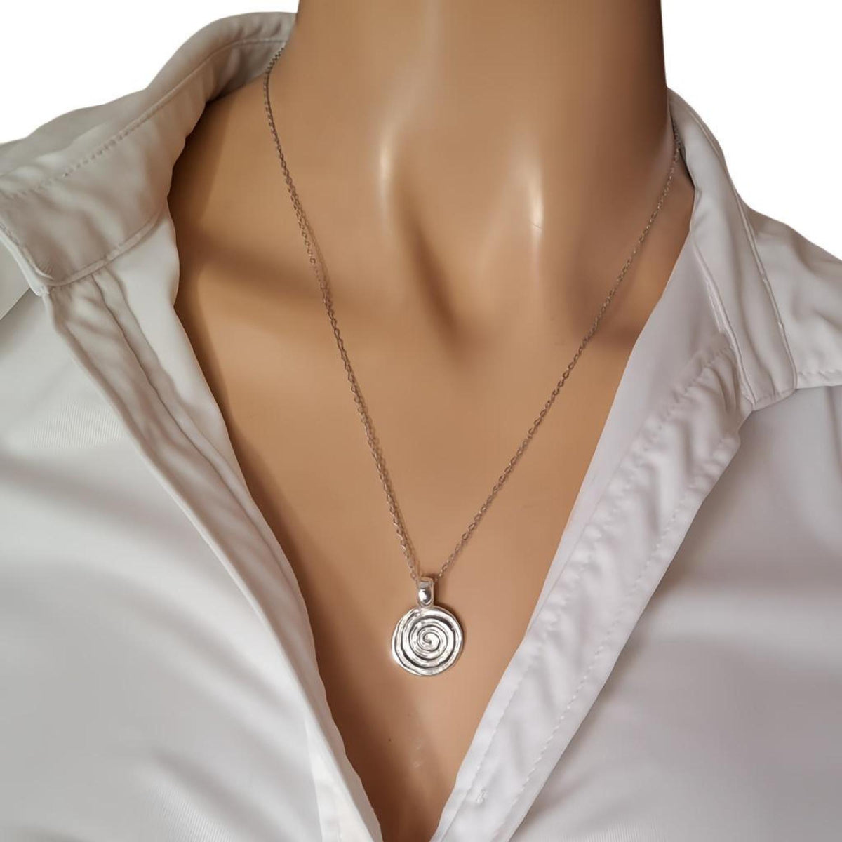 Spiral Talisman Necklace | Gold Plated Celtic Growth Symbol Pendant | Ancient Coin Medallion, styled view