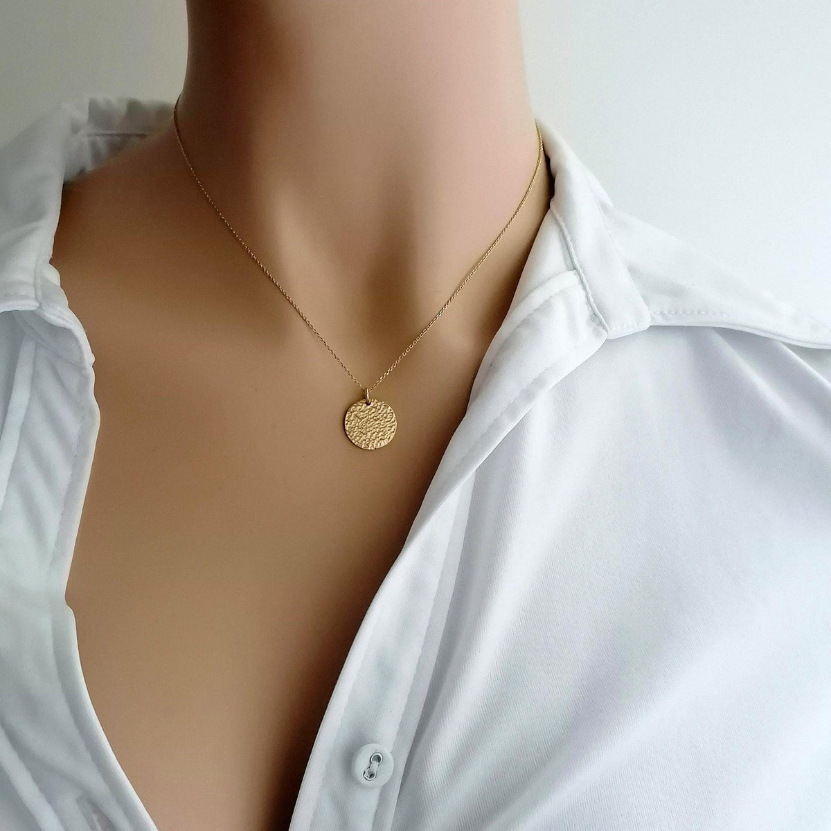 Hammered Disc Necklace | Minimalist Everyday Talisman, front view