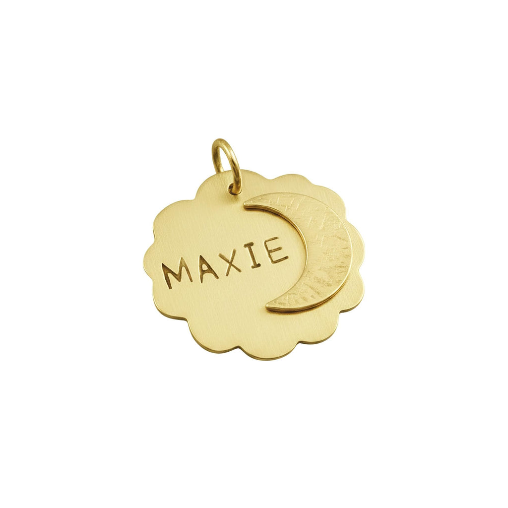 The Celestial Alignment Token | Artisan Moon & Cloud Pet ID, in Brass with Brass Top finish