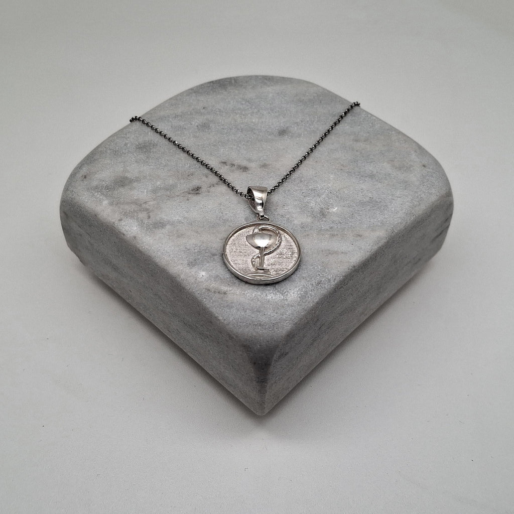 Bowl of Hygieia Medallion | Pharmacy & Healing Talisman, styled view