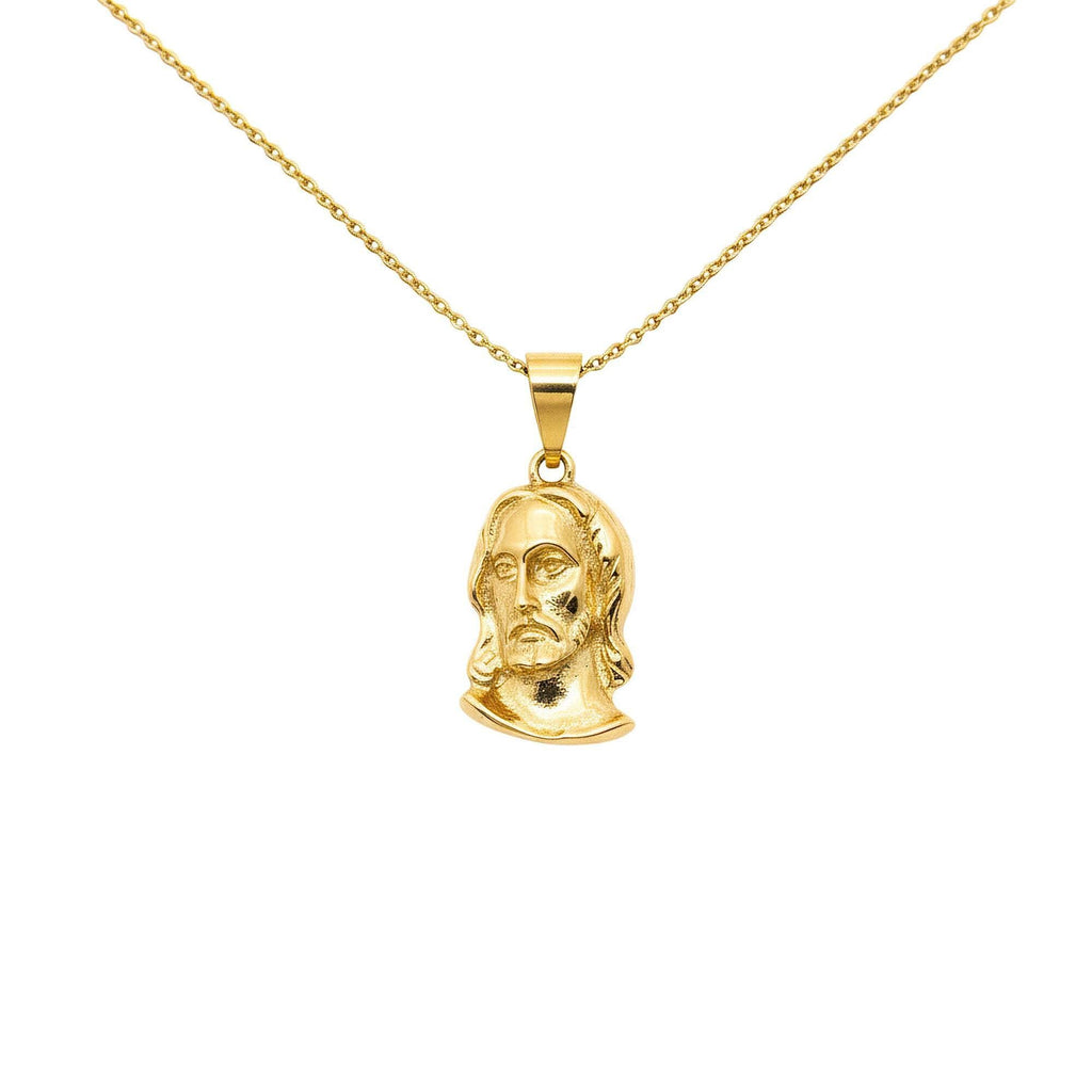 Jesus Christ Head Necklace | Detailed Christian Faith Pendant, in Yellow Gold Plated finish