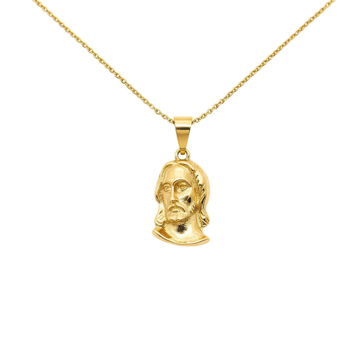 Jesus Christ Head Necklace | Detailed Christian Faith Pendant, in Yellow Gold Plated finish