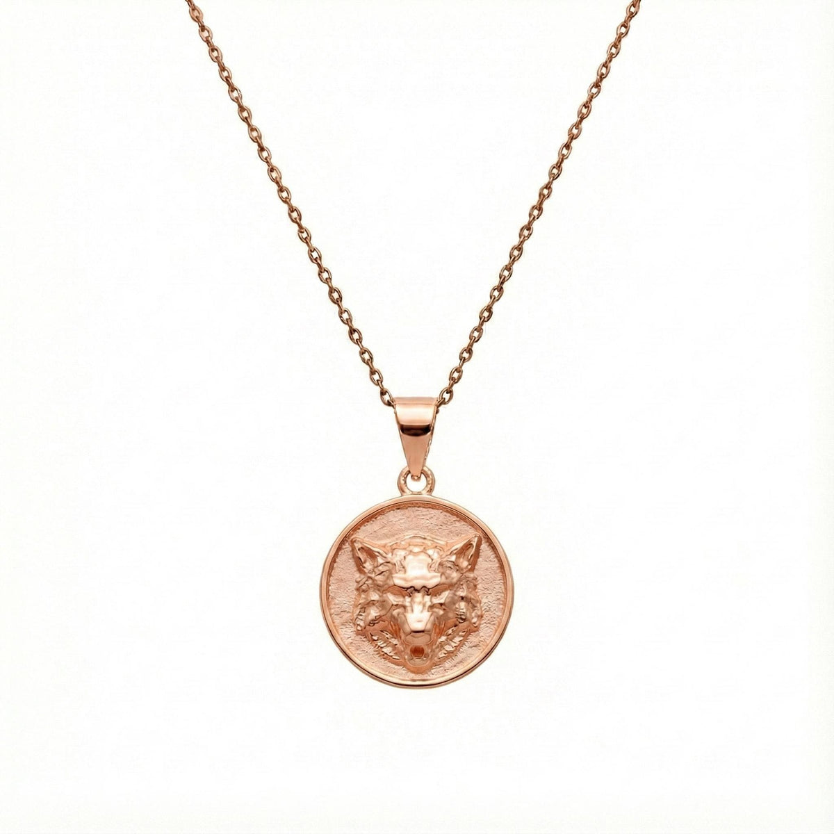 Howling Wolf Necklace - Sterling Silver Wild Spirit Medallion, in Rose Gold Plated finish