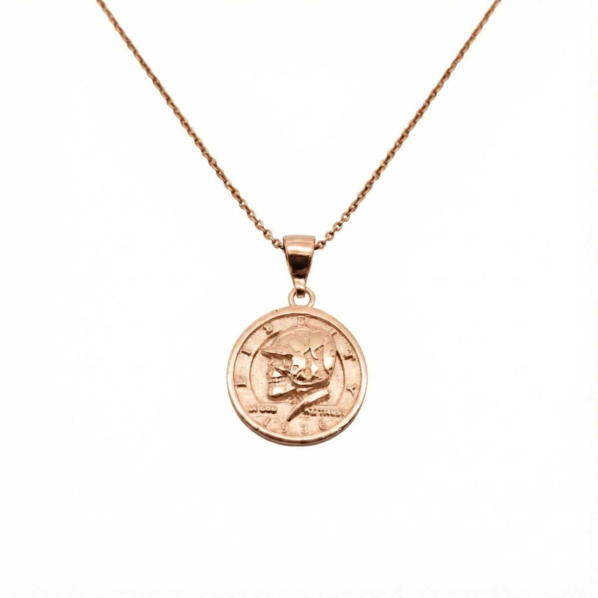 Liberty Skull Medallion | Memento Mori Talisman, in Rose Gold Plated finish