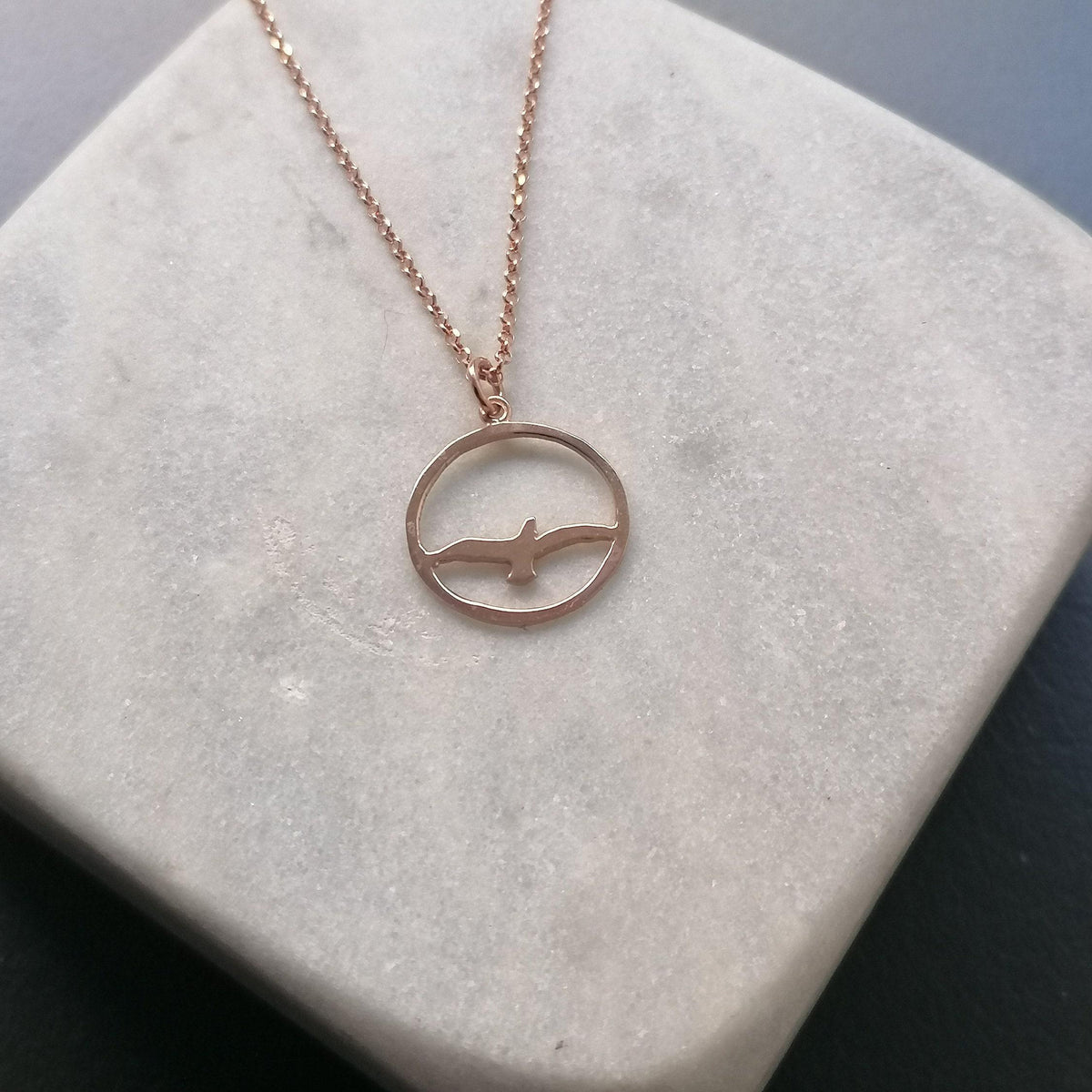 Seagull Pendant Necklace | Bird Charm, close-up detail