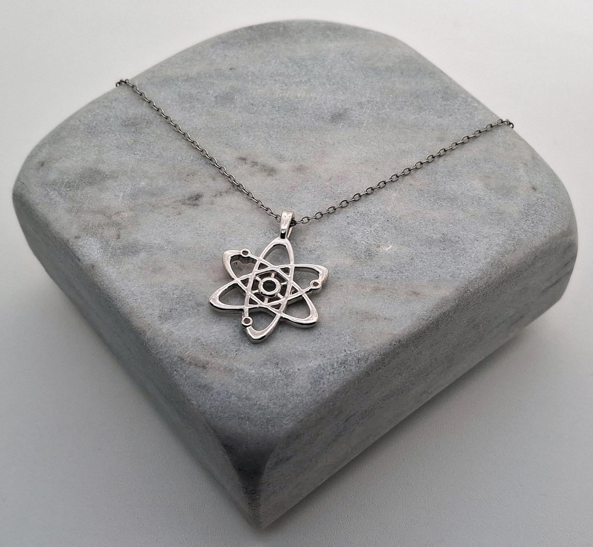 Atom Necklace | Sterling Silver Bohr Model Pendant | Science & Molecular Talisman, additional detail