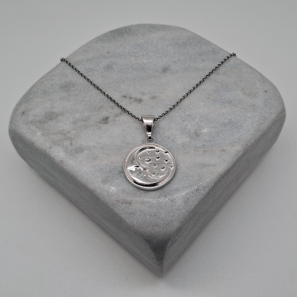 Celestial Medallion Necklace | Moon & Stars Talisman, front view