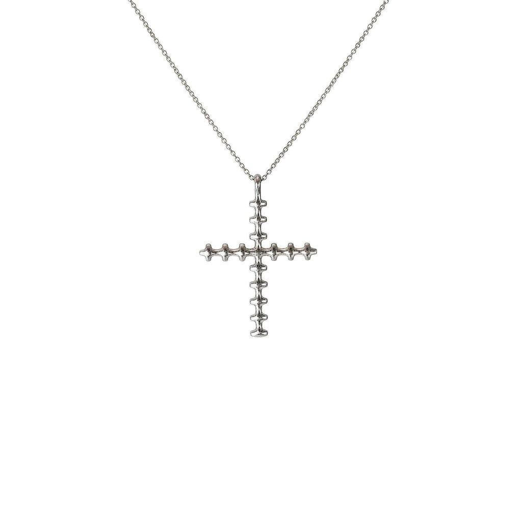 Bone Cross Necklace | Sterling Silver Gothic Spinal Pendant | Anatomical Memento Mori Jewelry, front view