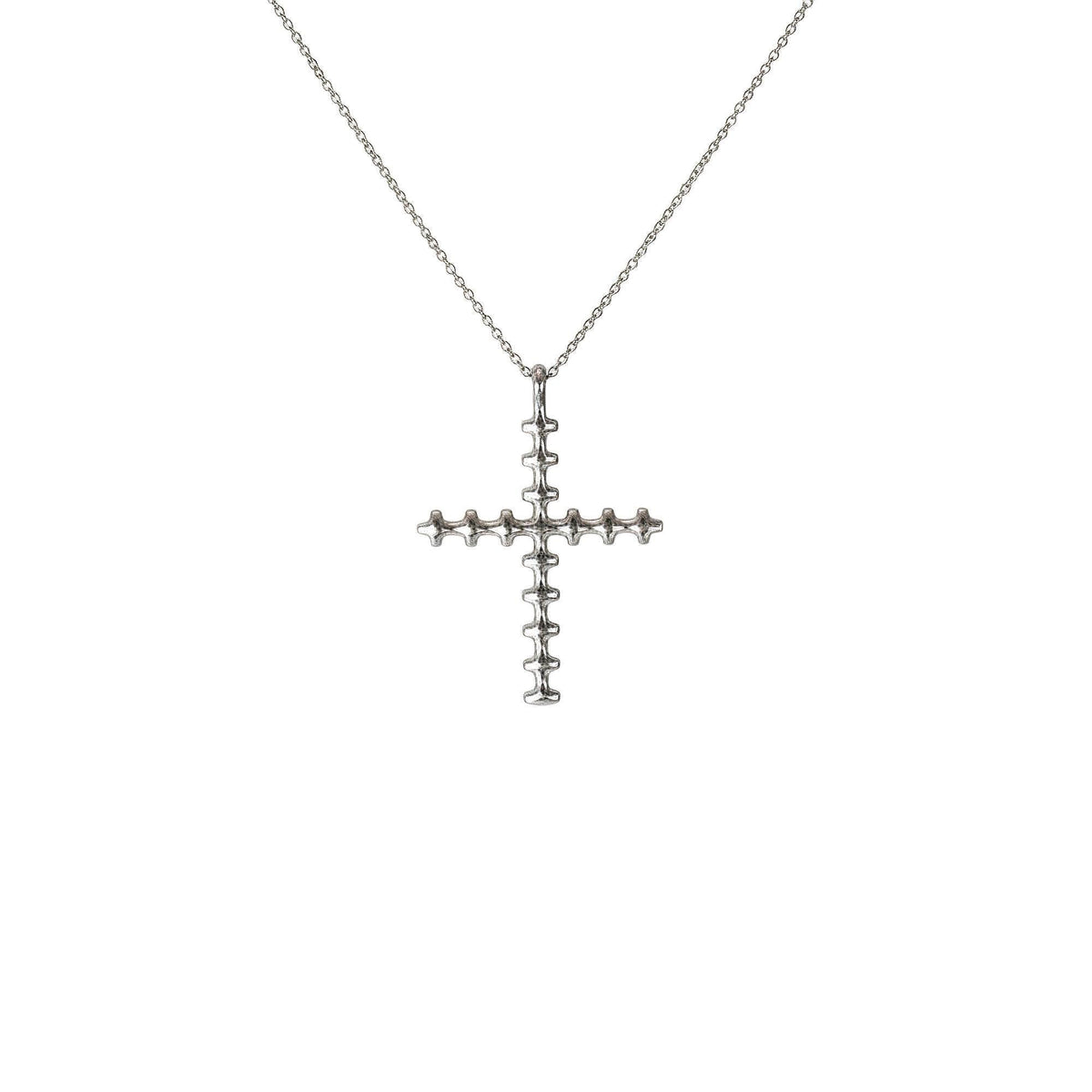 Bone Cross Necklace | Sterling Silver Gothic Spinal Pendant | Anatomical Memento Mori Jewelry, front view
