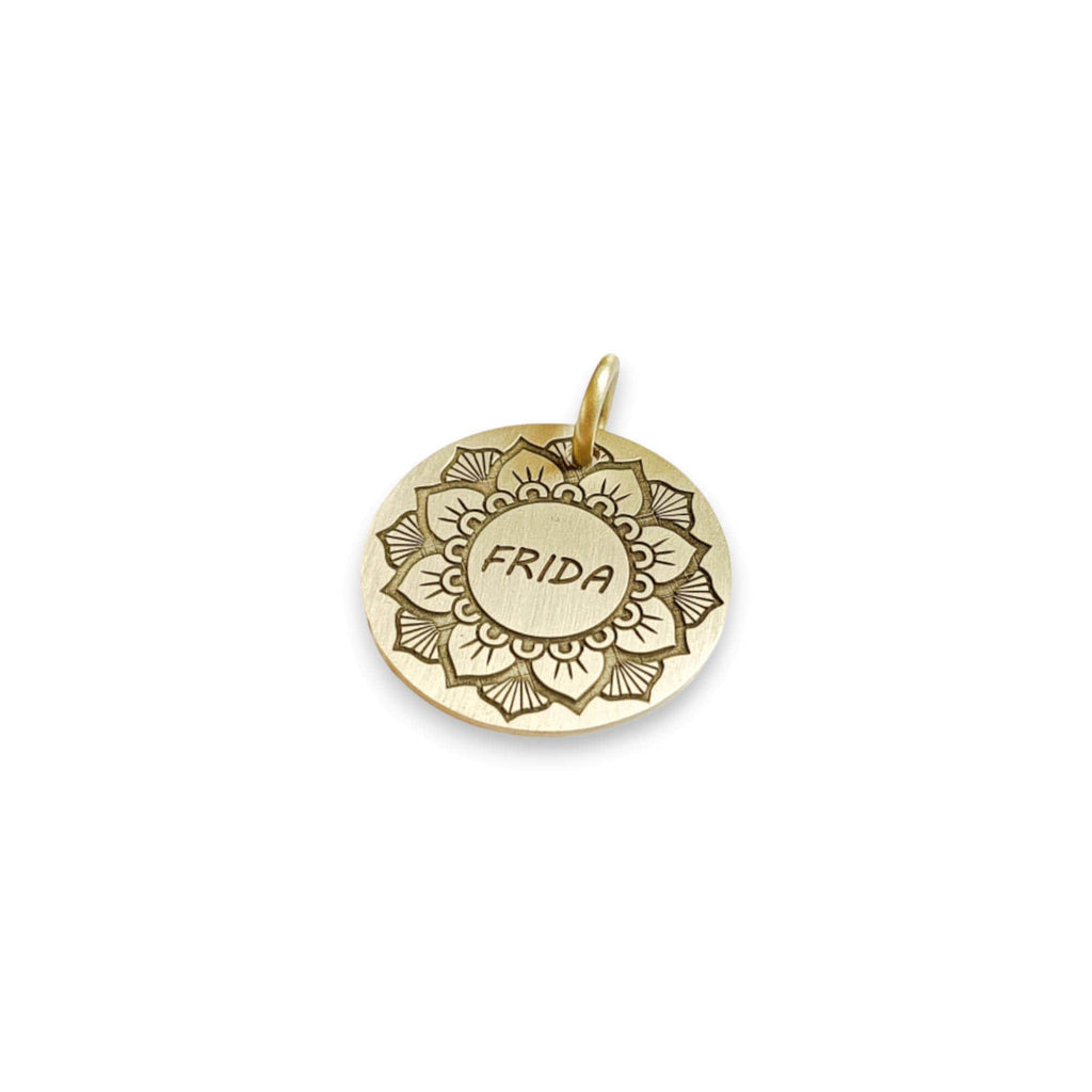 The Mystic Mandala Token | Artisan Flower Pet ID & Custom Engraved Dog Tag, front view