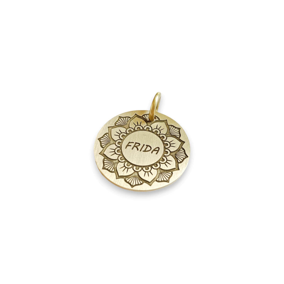 The Mystic Mandala Token | Artisan Flower Pet ID & Custom Engraved Dog Tag, front view