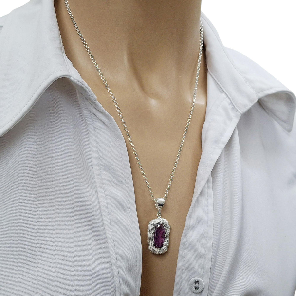 Vintage Purple CZ Pendant | Statement Medallion, close-up detail