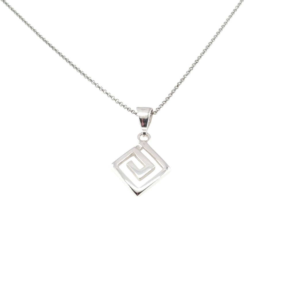 Greek Spiral Pendant | Sterling Silver Rhombus Necklace | Ancient Hellenic Growth Talisman, additional detail
