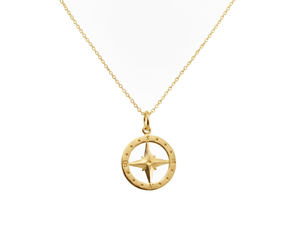 Compass Charm Necklace | Nautical Direction Talisman, in Yellow Gold Plated finish