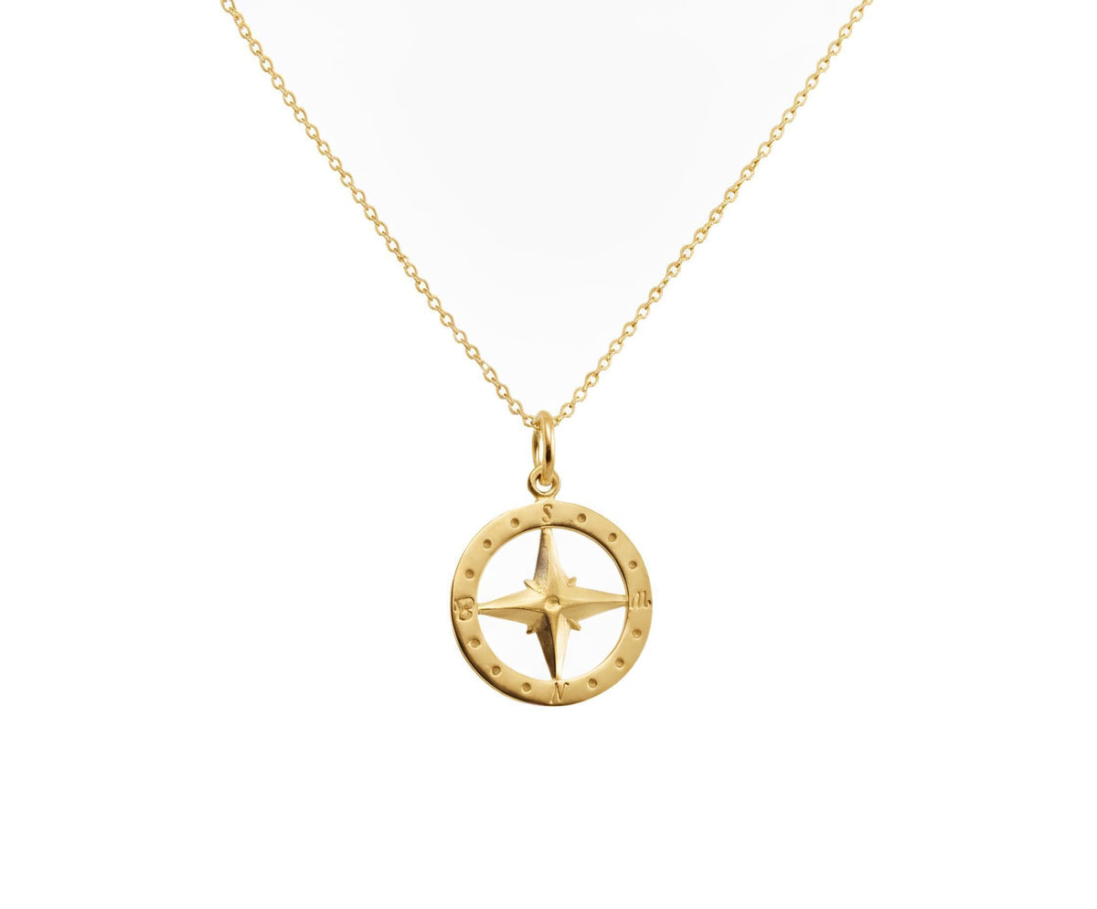 Compass Charm Necklace | Nautical Direction Talisman, in Yellow Gold Plated finish