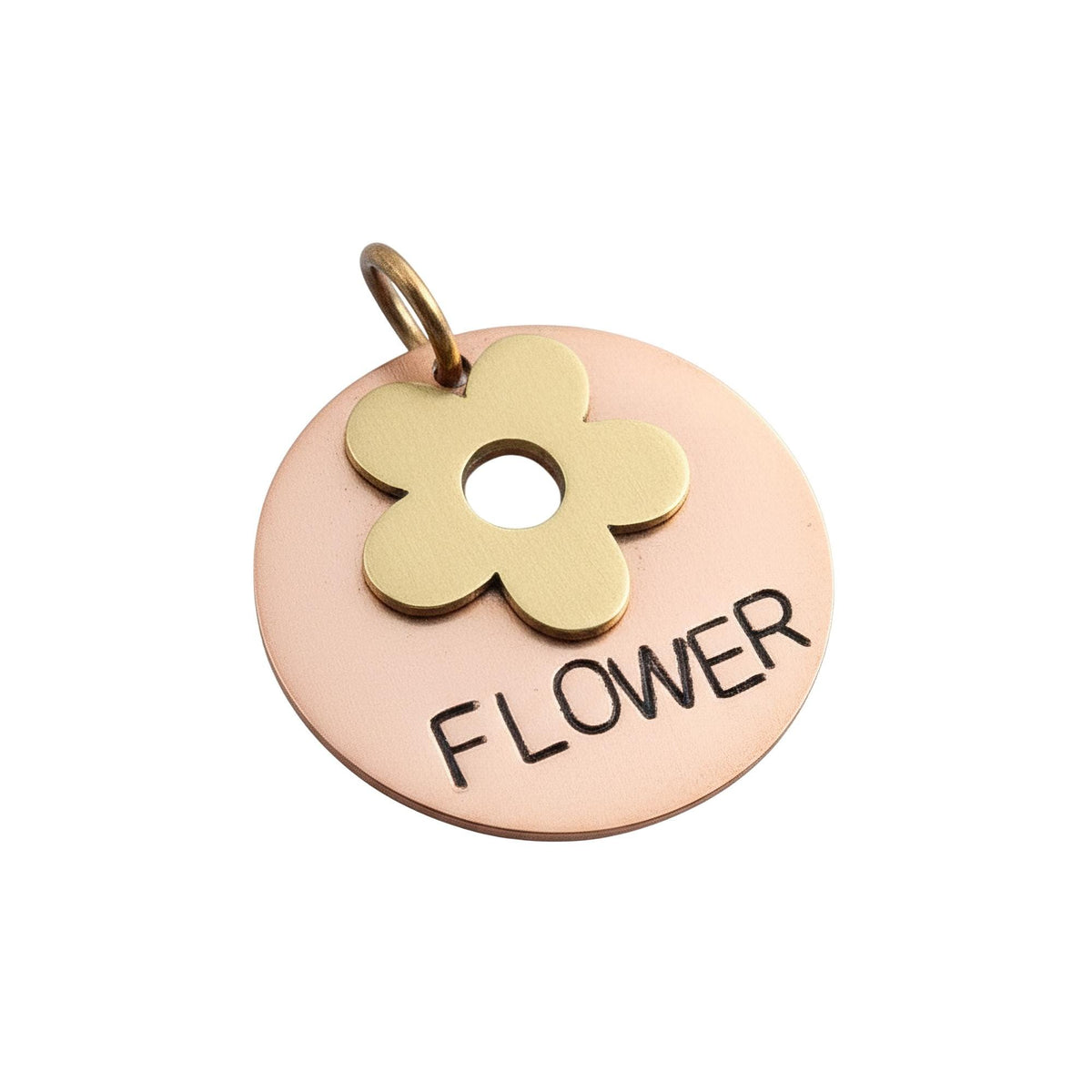 The Wildflower Token | Artisan Floral Pet ID & Custom Dog Tag, in Copper with Brass Top finish