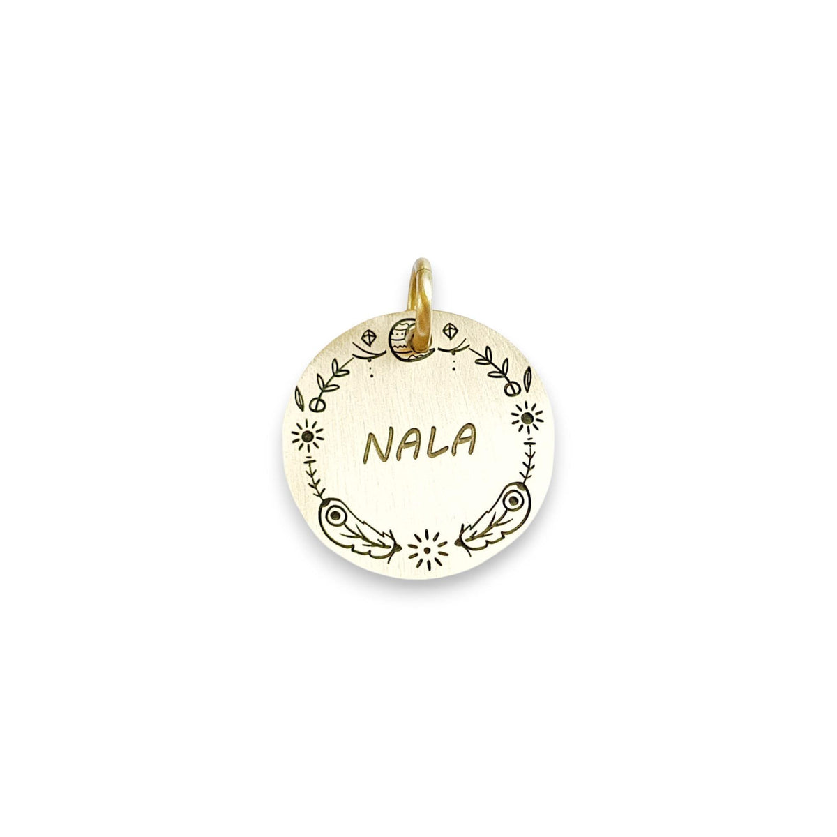 The Boho Bloom Token | Artisan Doodle Flower Pet ID & Custom Engraved Dog Tag, styled view