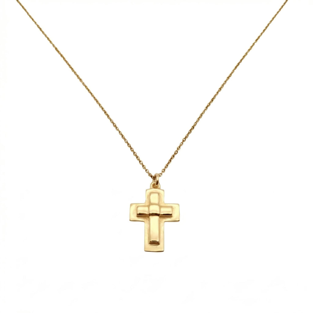 Layered Cross Necklace | Modern Crucifix Pendant, in Yellow Gold Plated finish