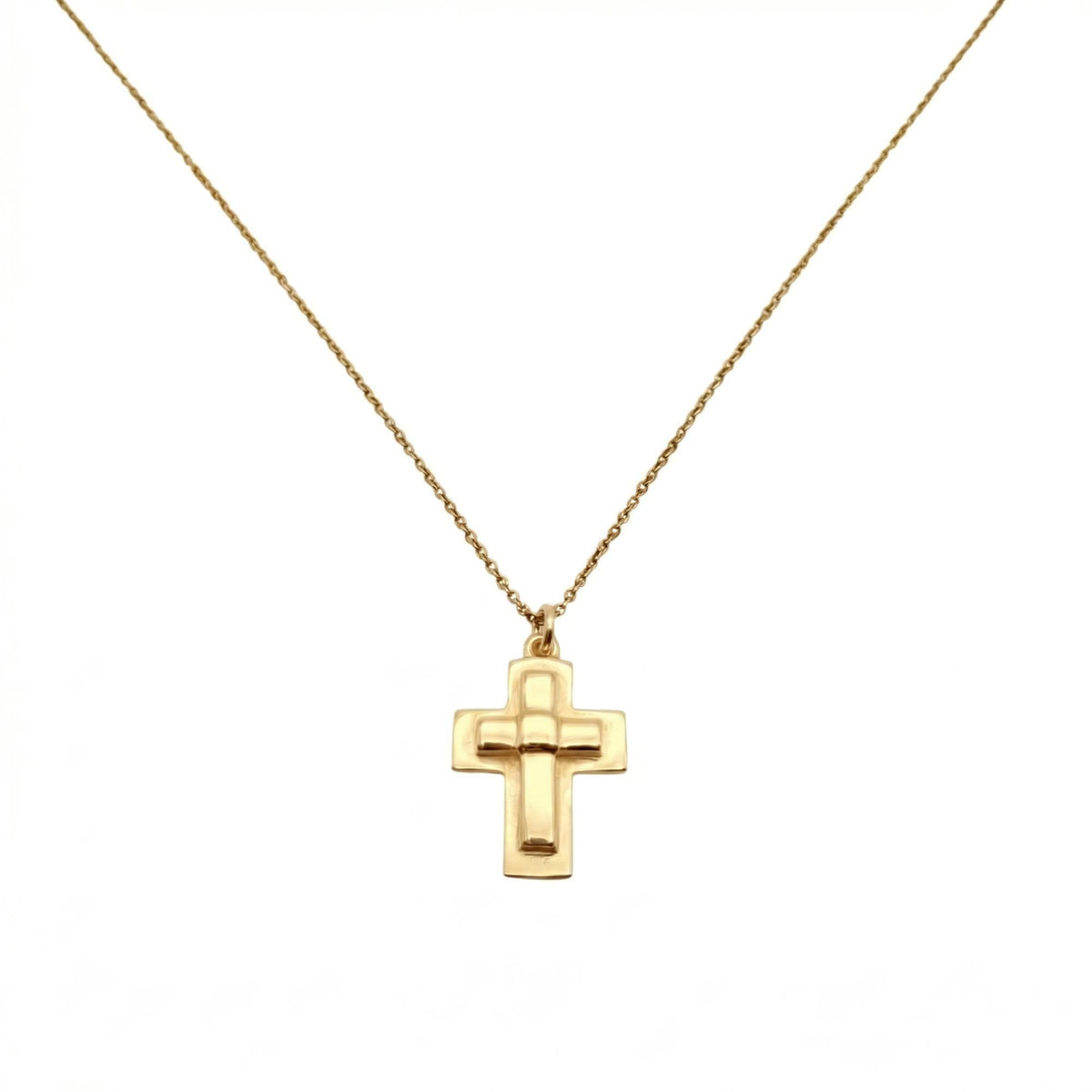 Layered Cross Necklace | Modern Crucifix Pendant, in Yellow Gold Plated finish