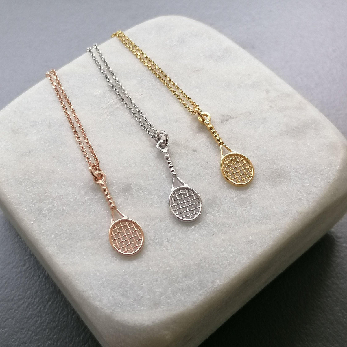 Tennis Racket Necklace | Sports Passion Talisman, styled view