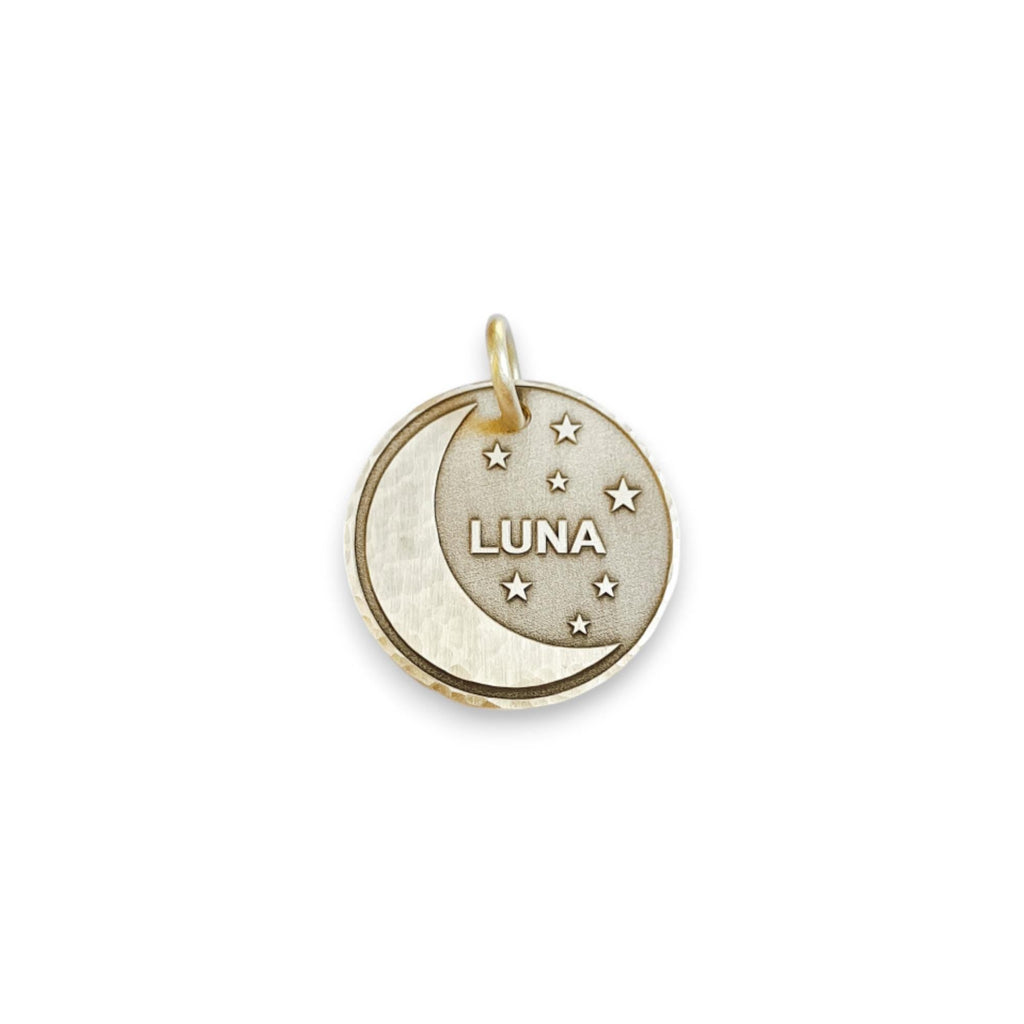 The Inscribed Lunar Token | Artisan Celestial Pet ID & Custom Engraved Moon Dog Tag, additional detail