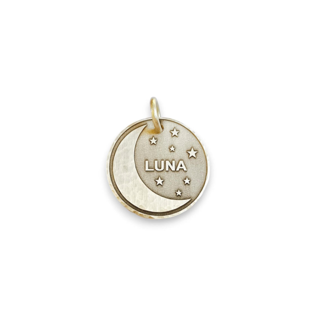 The Inscribed Lunar Token | Artisan Celestial Pet ID & Custom Engraved Moon Dog Tag, additional detail