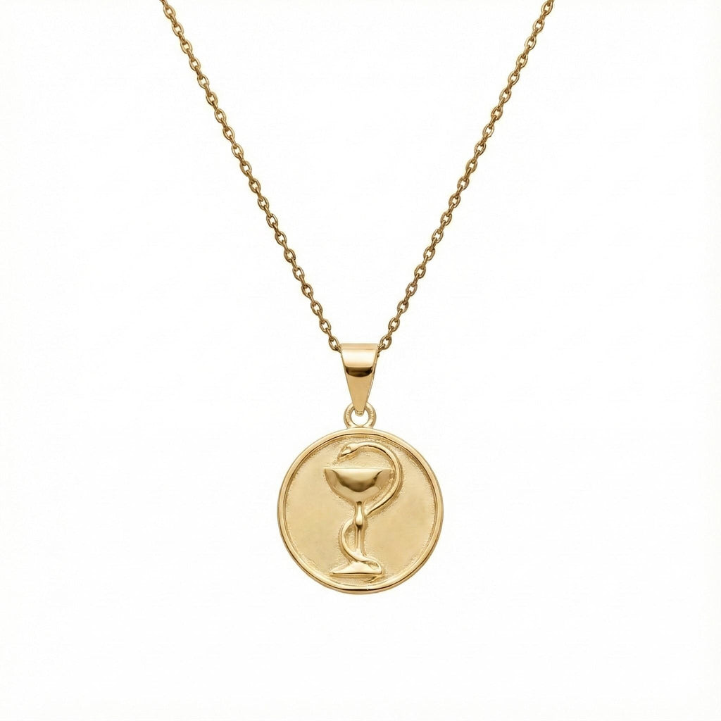 Bowl of Hygieia Medallion | Pharmacy & Healing Talisman, in Yellow Gold Plated finish