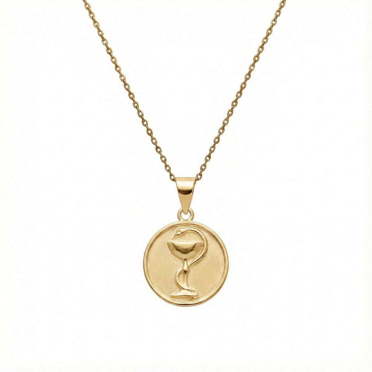 Bowl of Hygieia Medallion | Pharmacy & Healing Talisman, in Yellow Gold Plated finish