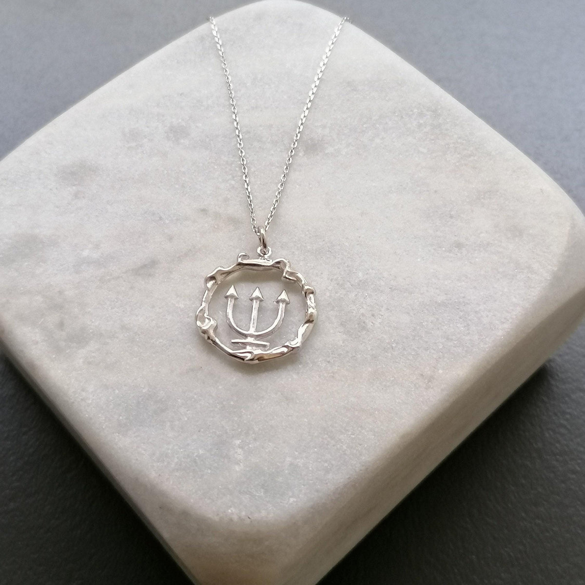 Poseidon Trident Necklace | Greek Mythology Ocean Talisman, close-up detail