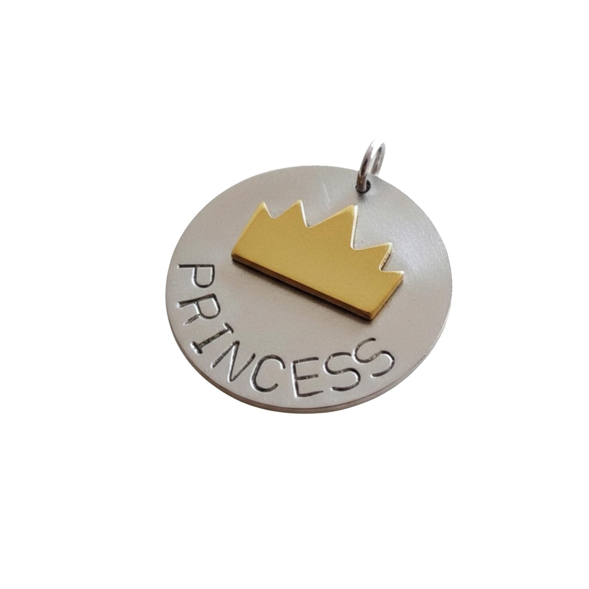 The Regal Crown Token | Artisan Sovereign Pet ID & Custom Raised Motif Dog Tag, in Silver with Brass Top finish