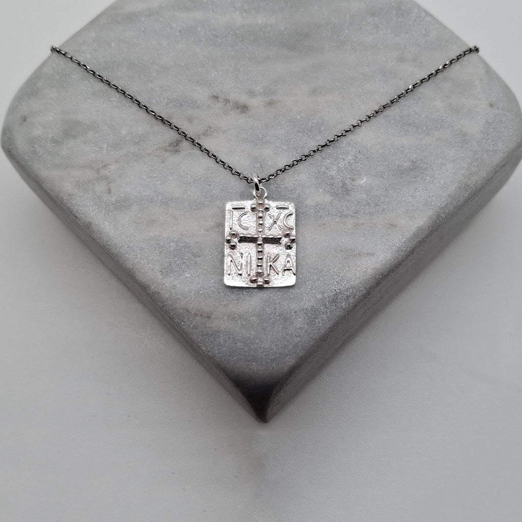 Byzantine Cross Necklace | IC XC NIKA Faith Talisman, close-up detail