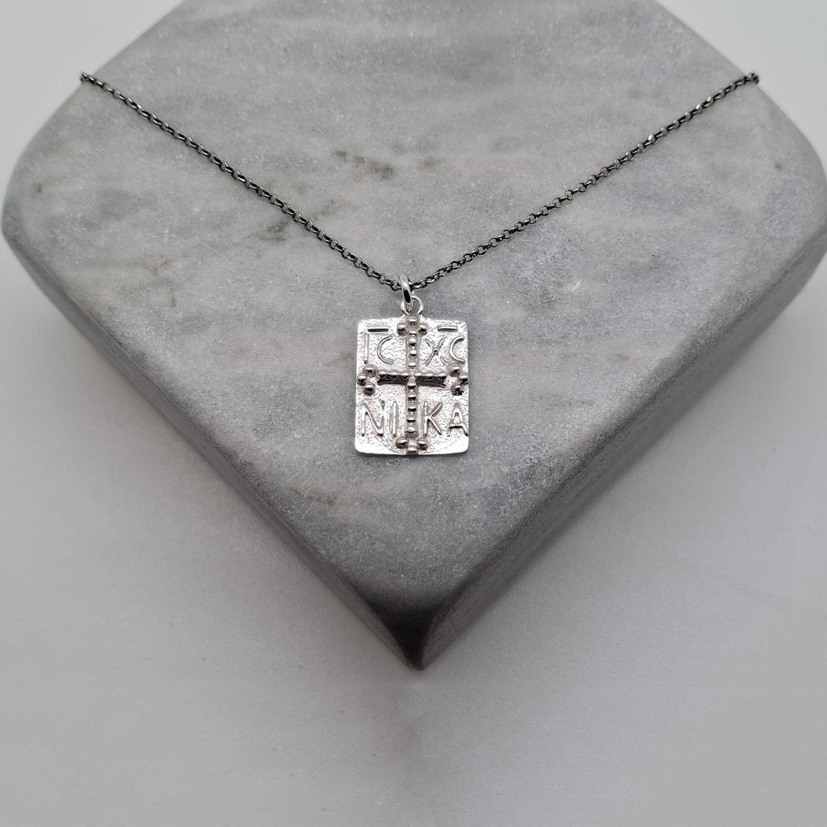 Byzantine Cross Necklace | IC XC NIKA Faith Talisman, close-up detail