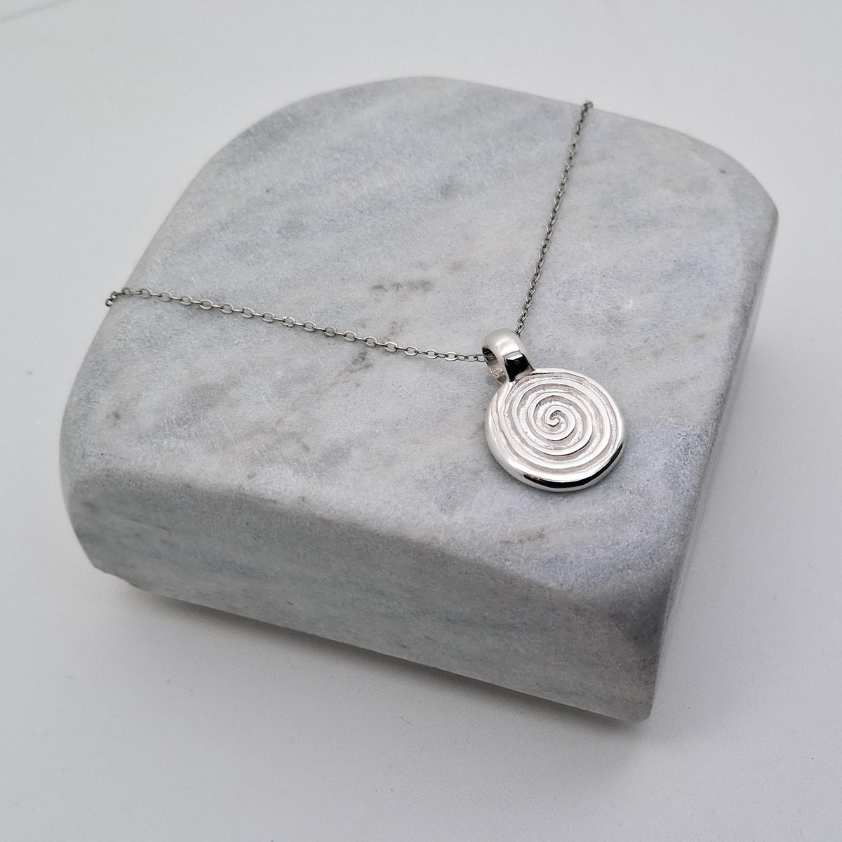 Spiral Talisman Necklace | Gold Plated Celtic Growth Symbol Pendant | Ancient Coin Medallion, close-up detail