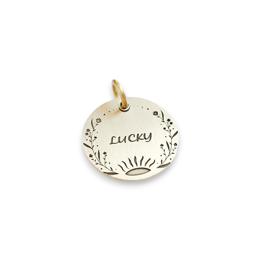 The Boho Bloom Token | Artisan Floral Pet ID & Custom Engraved Dog Tag, front view