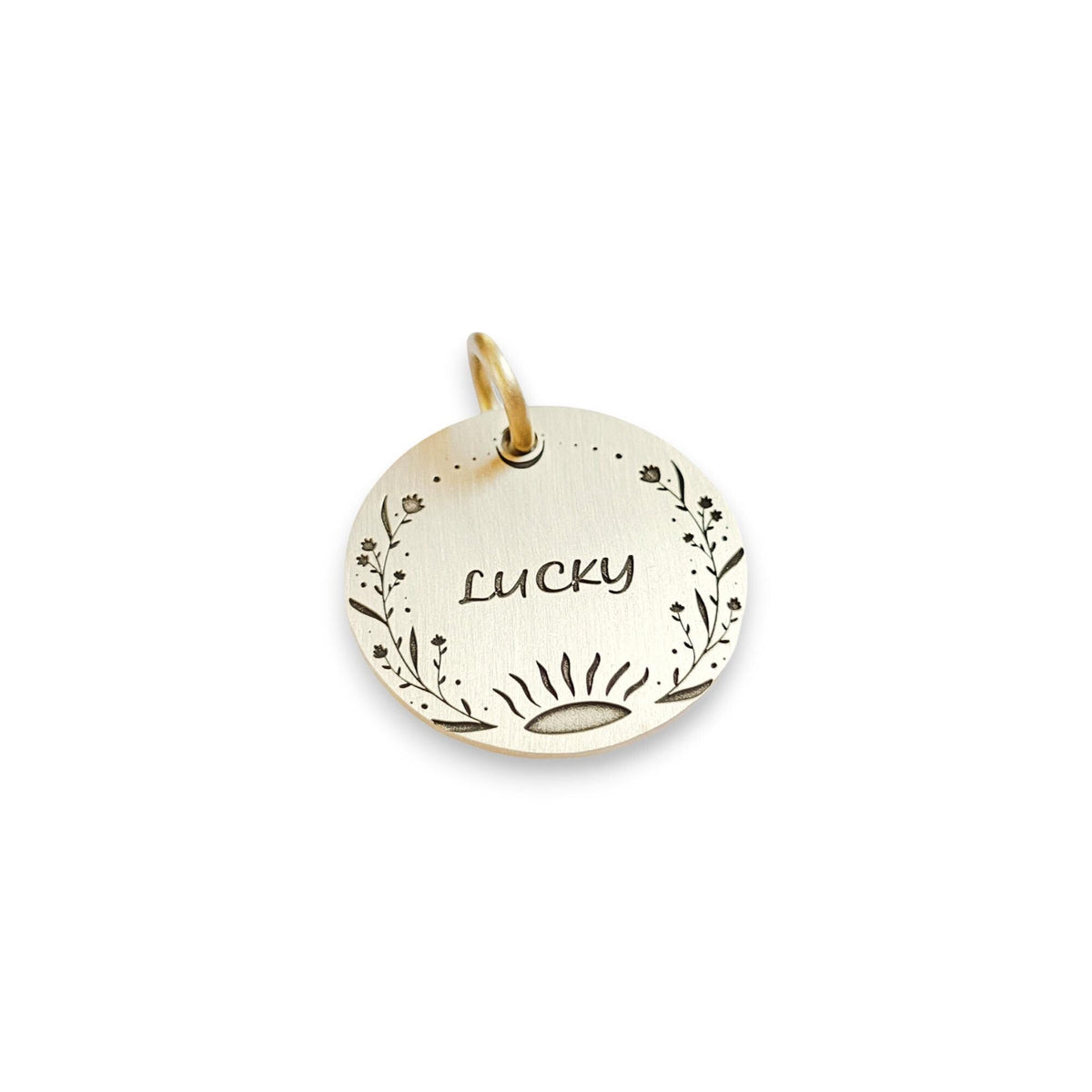 The Boho Bloom Token | Artisan Floral Pet ID & Custom Engraved Dog Tag, front view