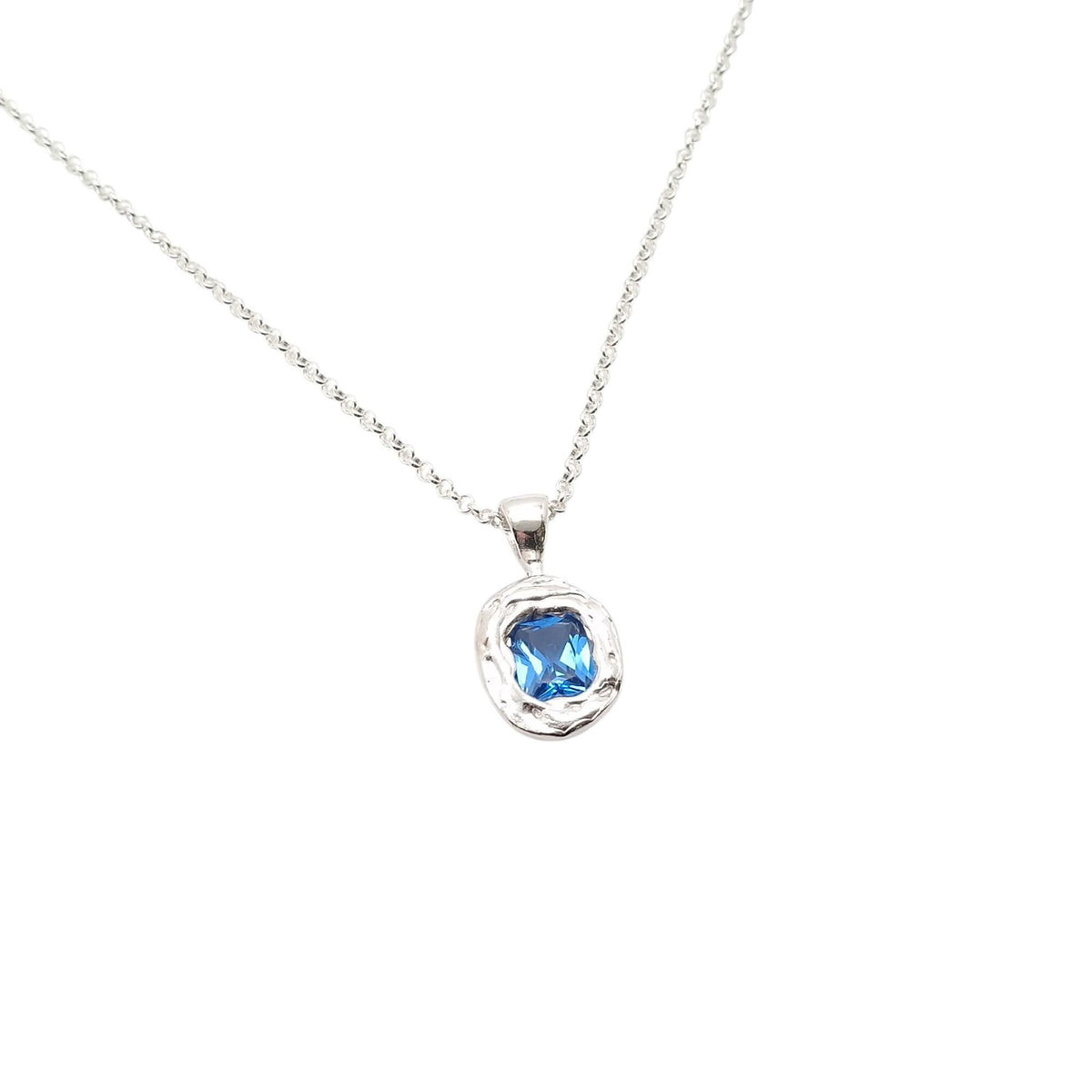 Ocean Wave Medallion | Deep Blue CZ Talisman, in White Gold Plated finish