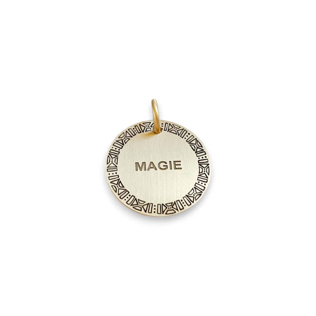 The Heritage Motif Token | Artisan Native Pattern Pet ID & Custom Engraved Dog Tag, close-up detail