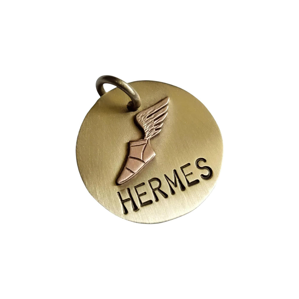 The Divine Messenger Token | Artisan Hermes Winged Sandal Pet ID & Custom Tag, additional detail