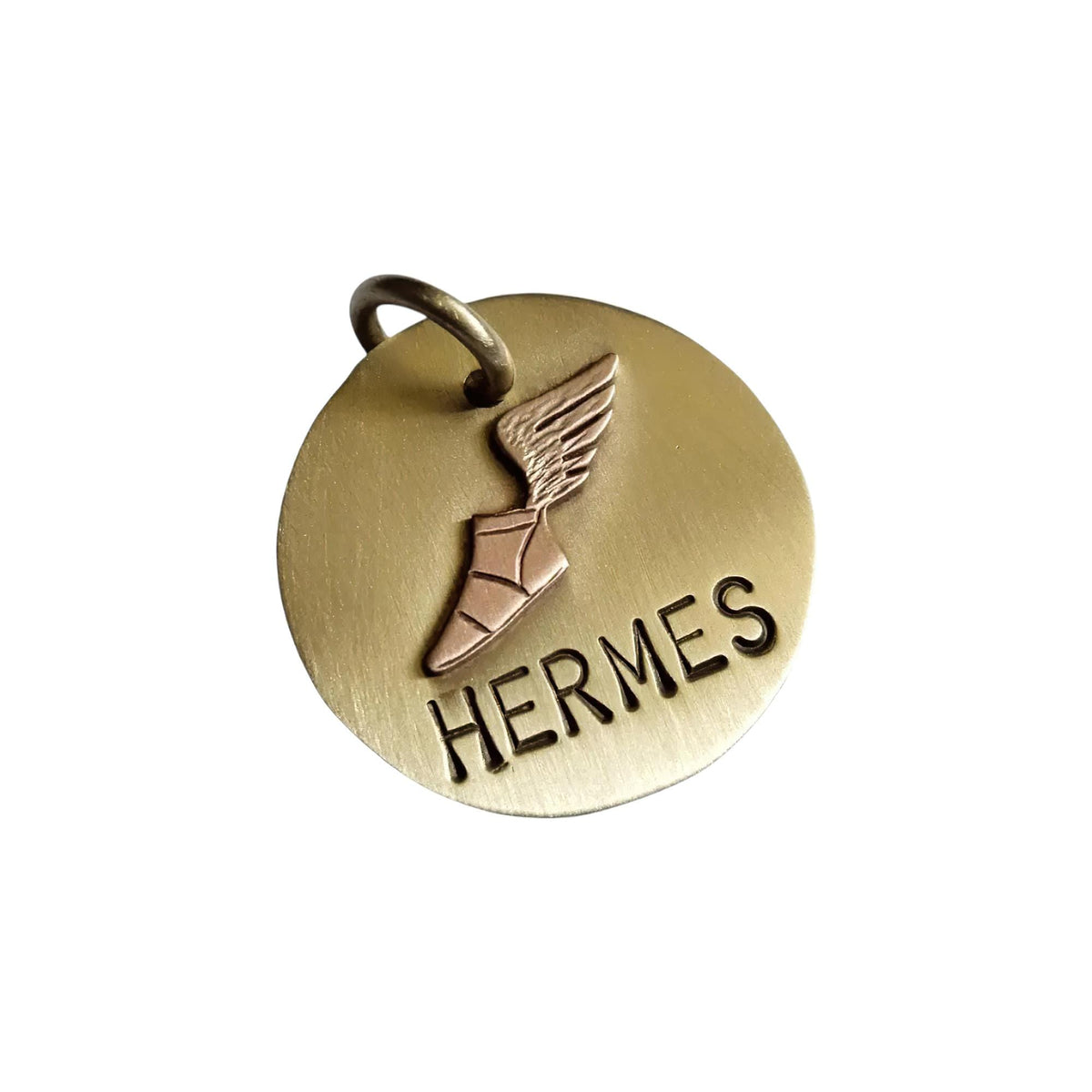 The Divine Messenger Token | Artisan Hermes Winged Sandal Pet ID & Custom Tag, additional detail