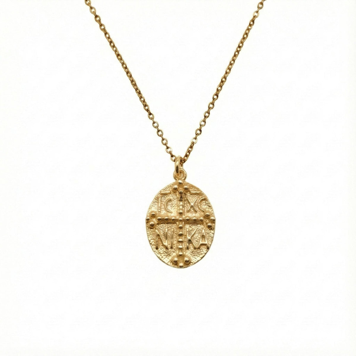 Byzantine IC XC NIKA Cross Necklace | Ancient Victory Medallion, in Yellow Gold Plated finish
